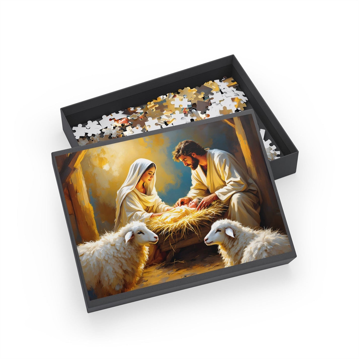 SARSARI The Nativity Puzzle (252, 500 and 1000 pieces) | Oil Painting of Jesus, Mary and Joseph | Holiday Religious Gift for Family