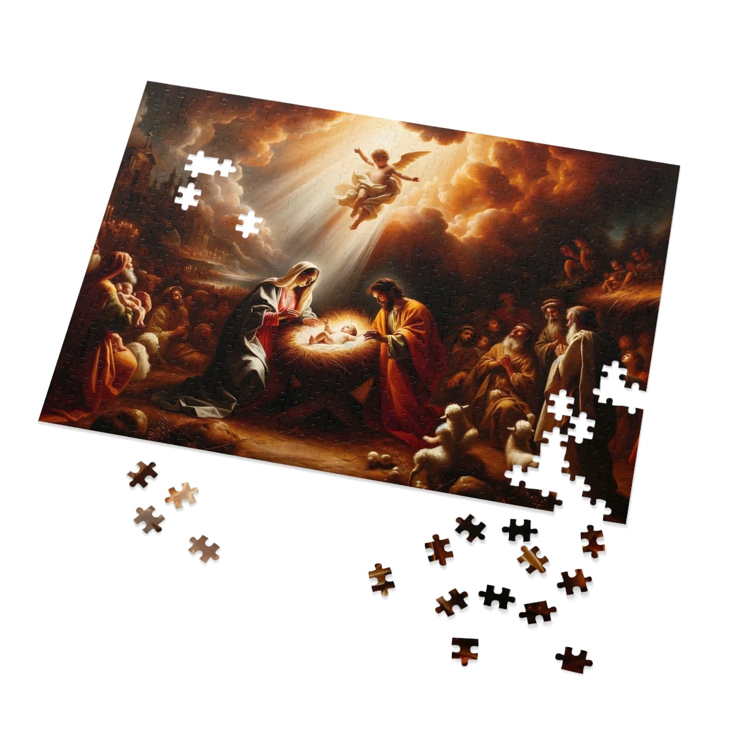 Jesus and Angels Jigsaw Puzzles | Nativity Scene Jigsaw Puzzle 110, 252, 500, 1000 piece for Christmas | Limited Edition | Religious Holy Puzzle for Adult & Kids