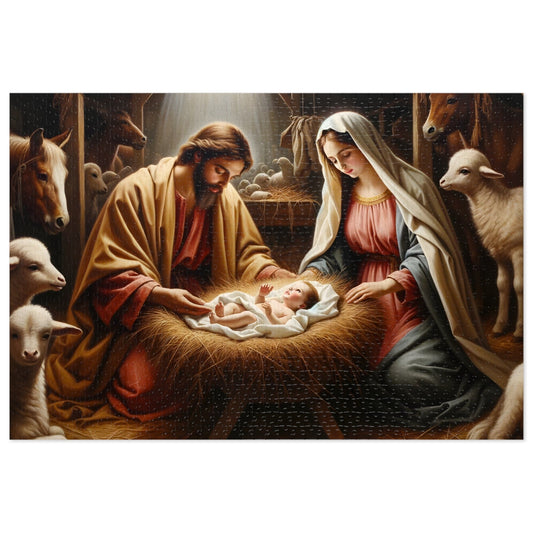 Nativity Scene Jigsaw Puzzles 110, 252, 500, 1000 piece | Oil Painting of Jesus, Mary and Joseph | Limited Edition | DIY Stress Reliever Gift