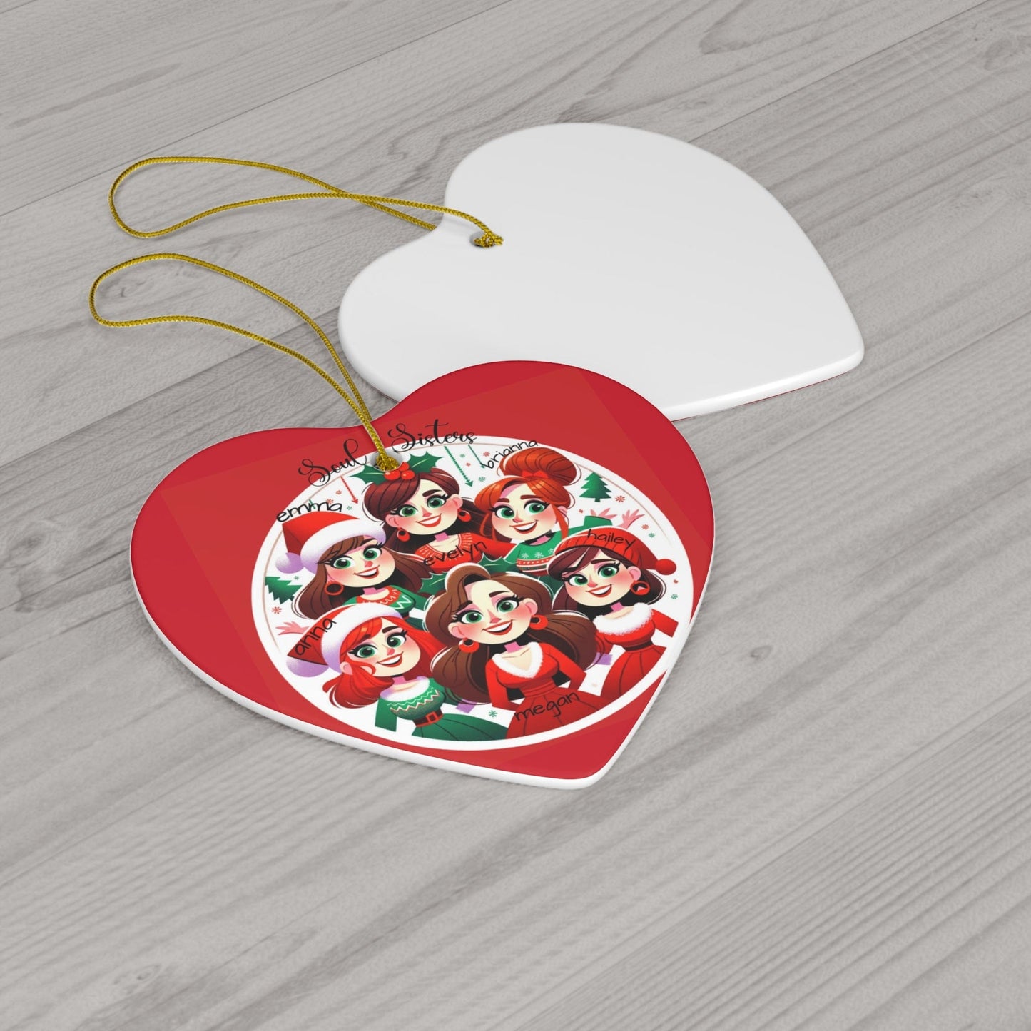 6 Person Christmas Ornament Personalized Soul Sisters 2023 3mm Round Ceramic (Four Shapes) | Group of Six with Names