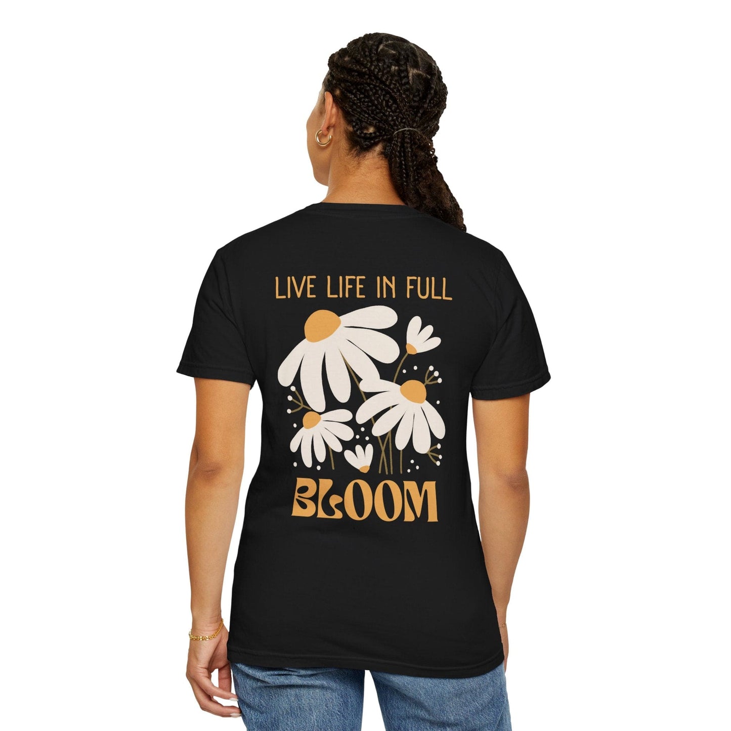 Life In Full Bloom Floral Back Print Graphic Tee for Women - Graphite/Black, Abstract Flower Nature Shirt