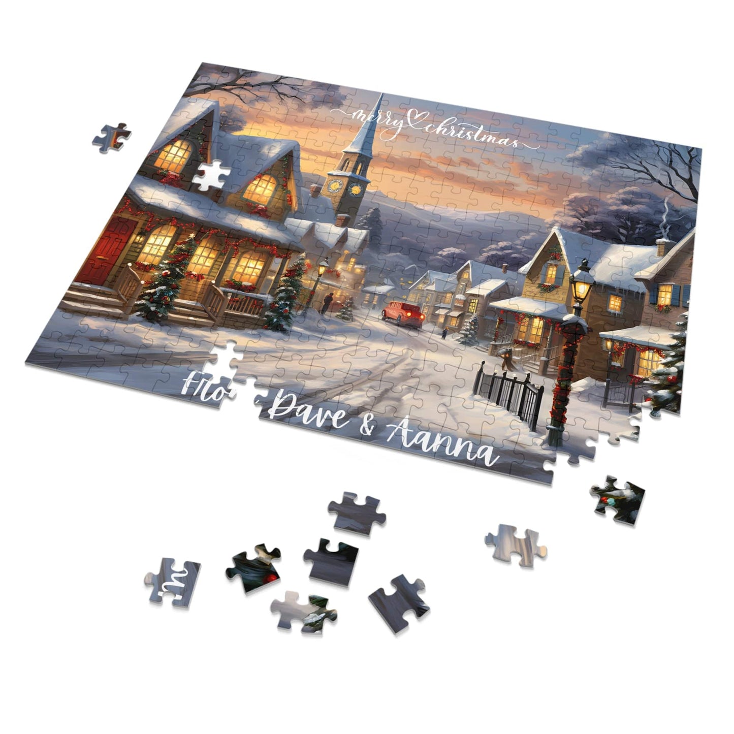 Customized Jigsaw Puzzle Gift 1000 Pieces: Snowy Village | Custom Text with Sizes (110-1000 Pieces) | Challenging Puzzle | Ideal Gift | Educational Family Activity