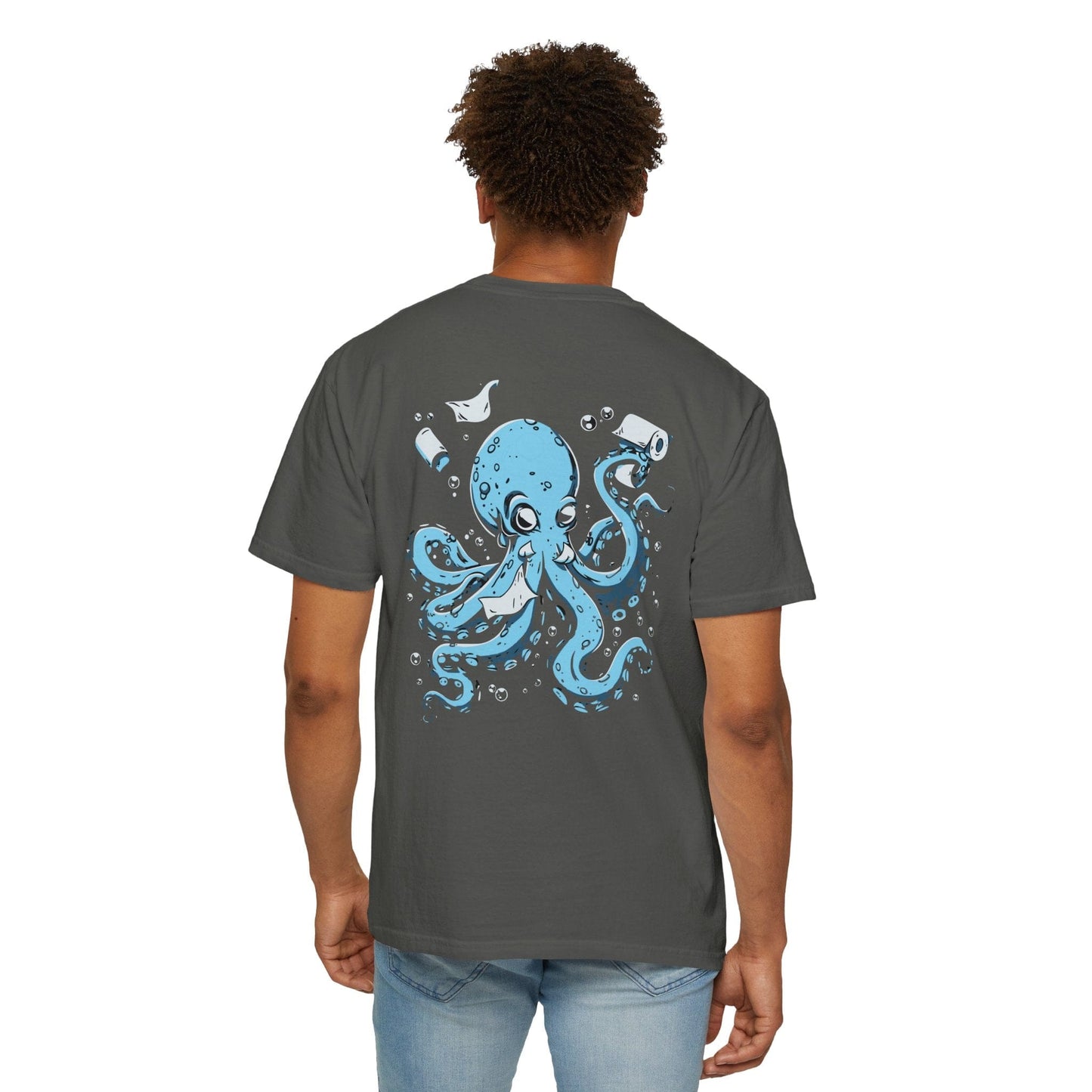 Oversized Octopus with Tissue Paper Graphic Tee Women's - Pepper/Graphite, Gift for Ocean Lover, Sea Life Enthusiast, Marine Life