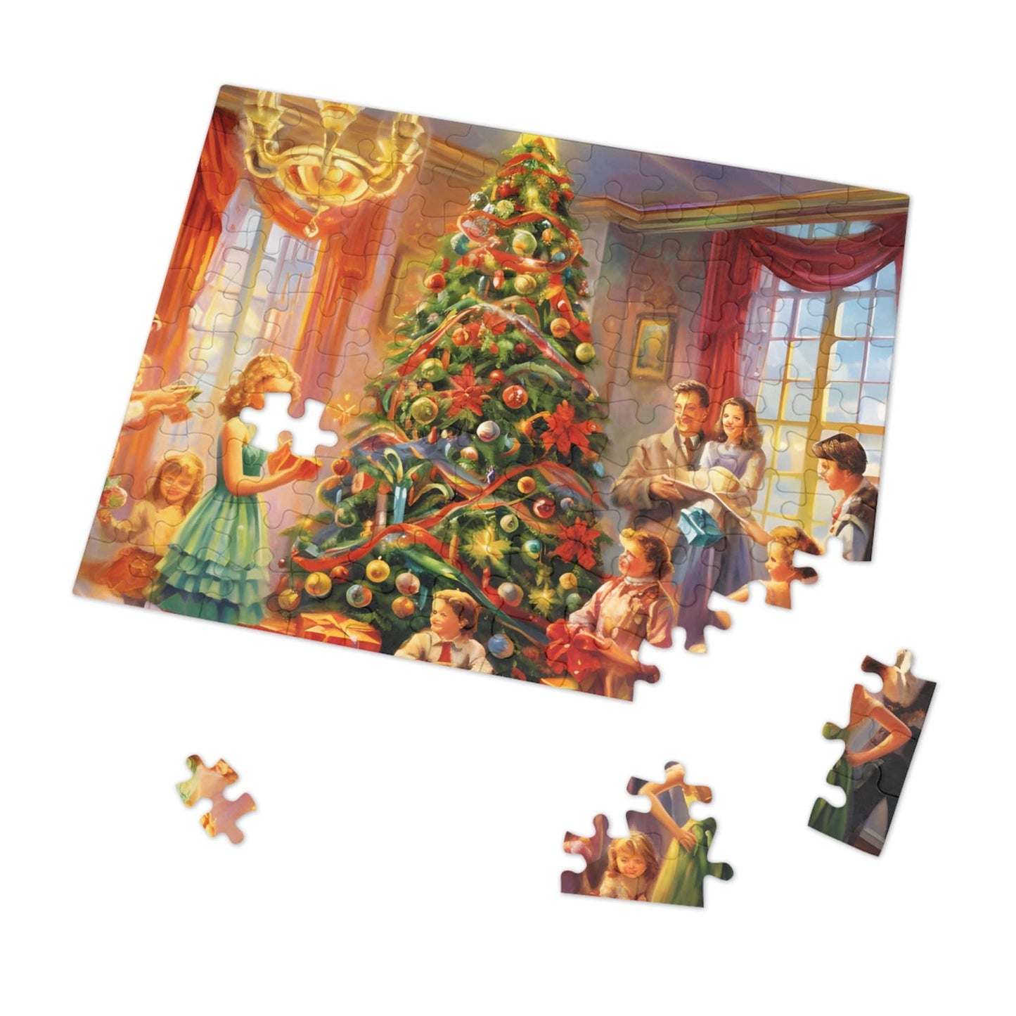 Modern Christmas Jigsaw Puzzle (1000 Pieces):Oil-Painted Home Party Scene | Custom Sizes (110-1000 Pieces) | Challenging Festive Activity | Ideal Holiday Gift | Brain Teasing Game for Kids & Adults