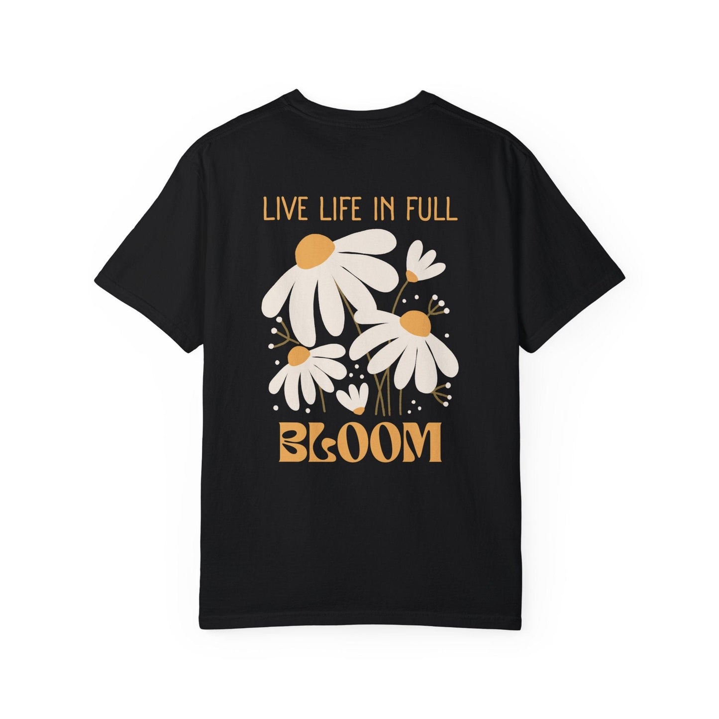 Life In Full Bloom Floral Back Print Graphic Tee for Women - Graphite/Black, Abstract Flower Nature Shirt