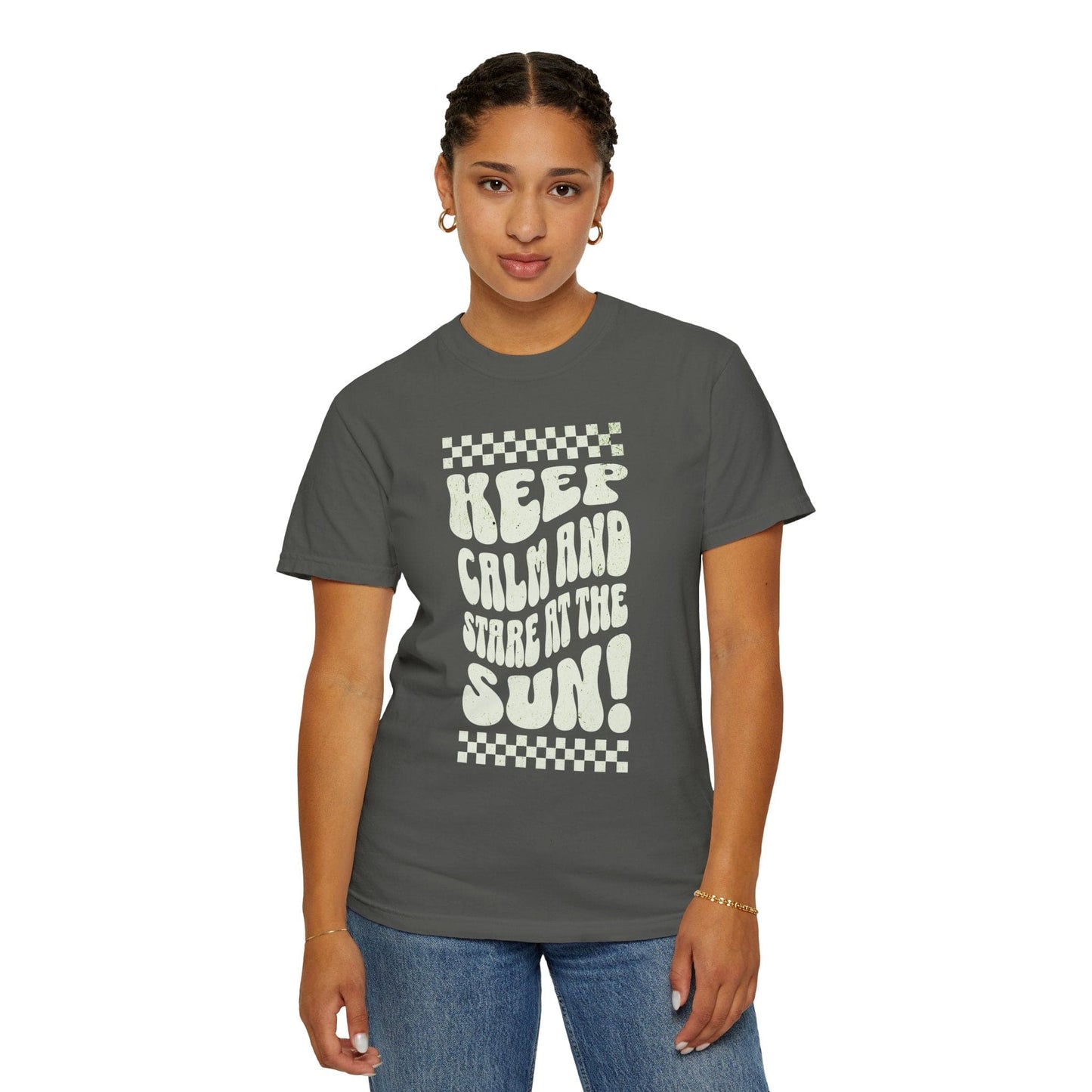 Comfort Colors Funny Unisex Keep Calm and Stare at Sun Total Solar 2024 Tee Shirt S-4XL - Black/Pepper