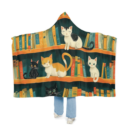 Snuggie Hoodie Small Funny Kittens on Book Shelve (203 x 140 cm) for Book Lovers