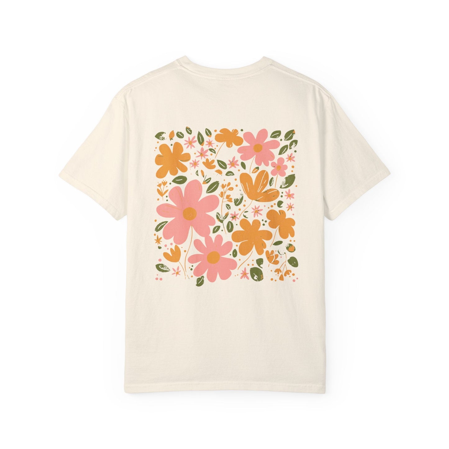 Flower Market Back Print Graphic Tee for Women - White/Ivory, Boho Floral Nature Shirt