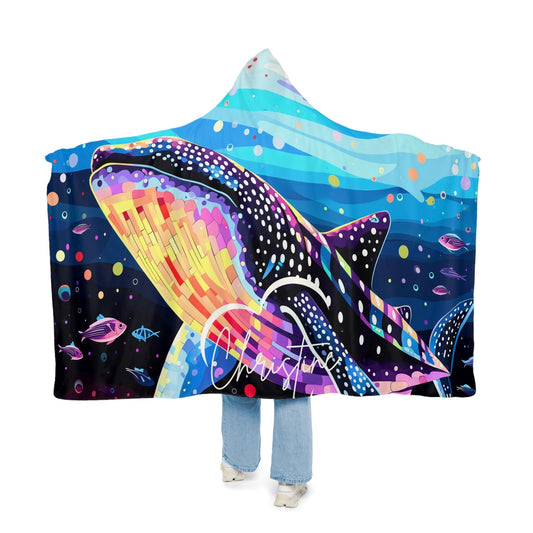 Soft Hooded Blanket Whale Shark (203 x 140 cm) with Custom Name - Oversized Wearable Blanket for Women