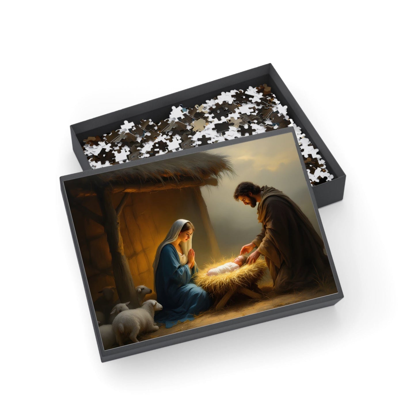 SARSARI Nativity in a Manger Jigsaw Puzzle (252, 500 and 1000 pieces) for Teens & Adult | Christmas Jesus Puzzle | Holiday Religious Gift for Family