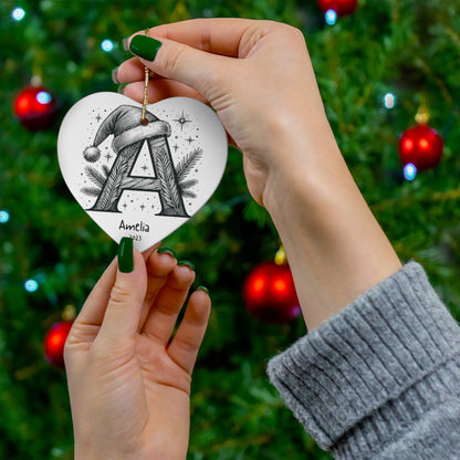 Christmas Monogram Ornament Initial A 2023 3mm Round Ceramic (Four Shapes) | Alphabet Initial Letter Pendant | Customized Christmas Tree Ceramic Hanging Ornaments | Custom Keepsake Gift for Colleagues | Xmas Holiday Decoration