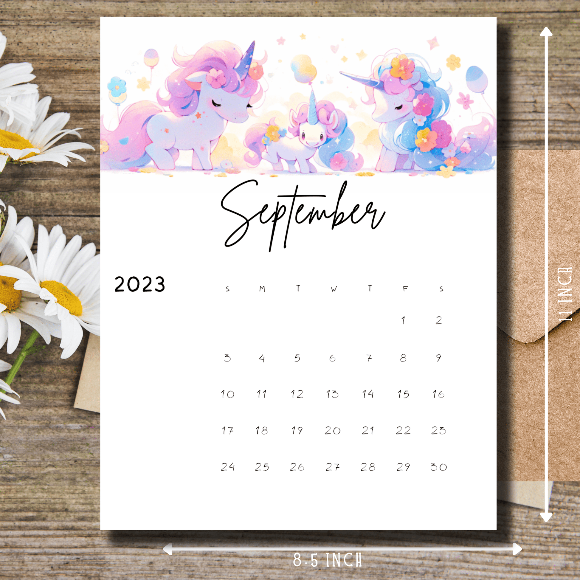 Digital download bullet journal planner with an anime unicorn theme by Sarsari Creations, ideal for September 2023 planning.