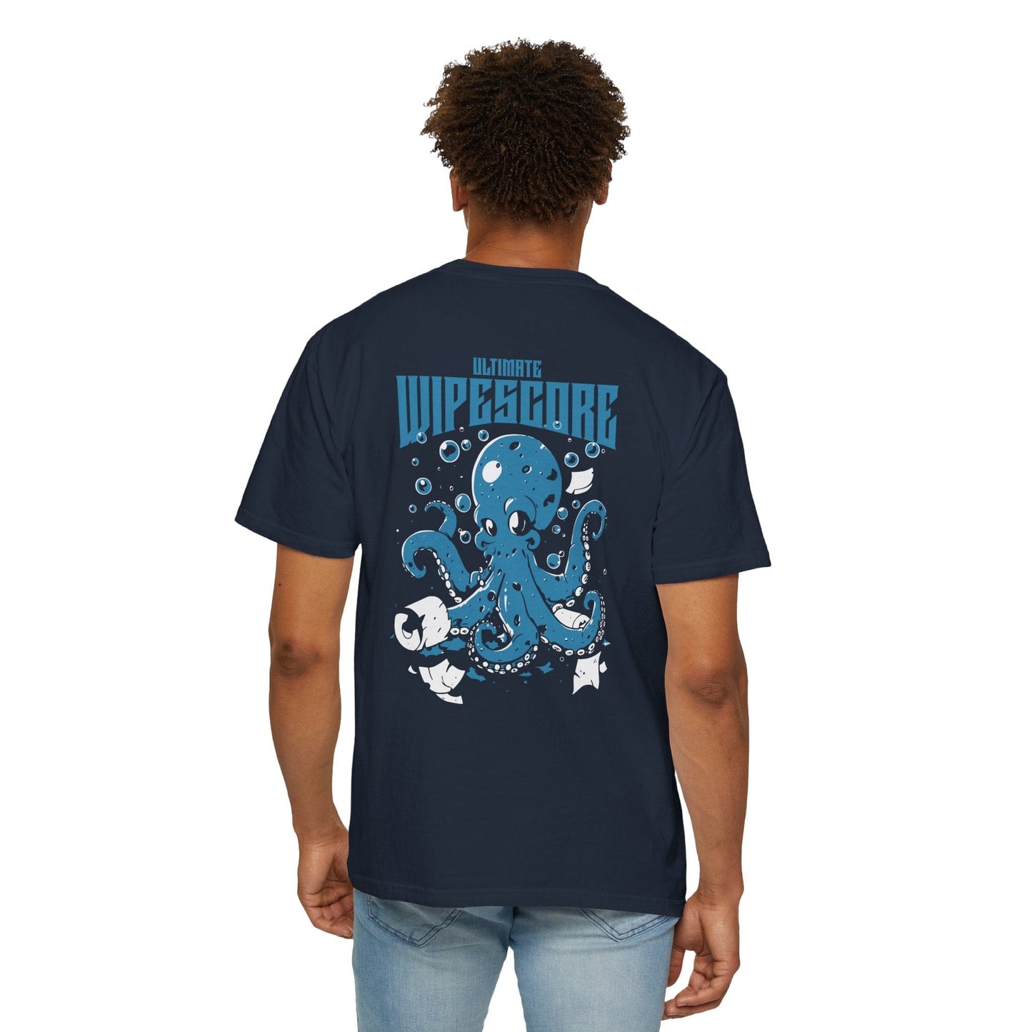 Oversized Funny Octopus Havoc Graphic Tee Back Printed Unisex - Navy/Graphite, Gift for Sea Lovers