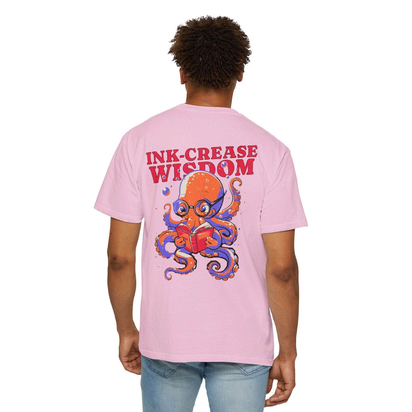 Sarcastic Reading Octopus Cotton Graphic Tee Back Print Oversized Unisex - Sage/Blossom, Gift for Book Lovers