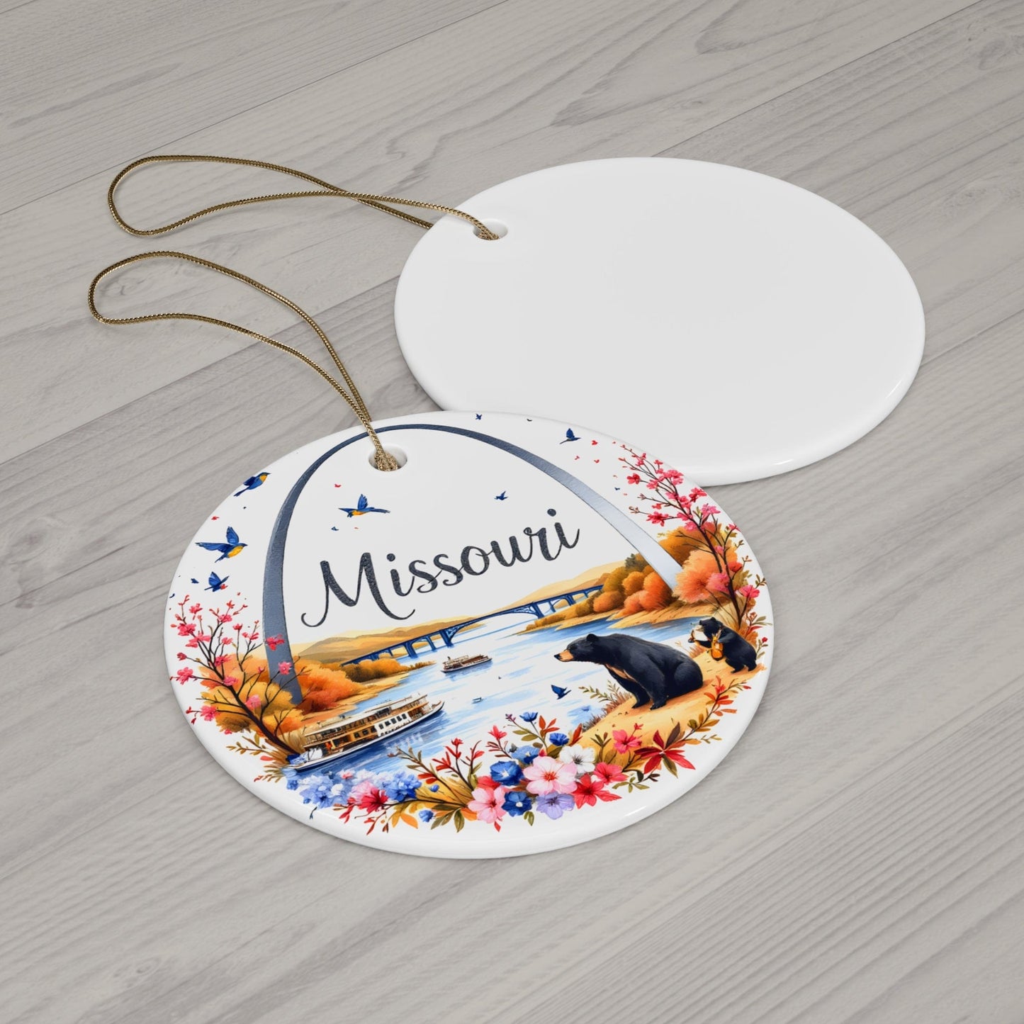 2024 MISSOURI State Ornament - Orange White Ceramic Circle Bauble (3mm) | Unique Artist-Designed Gift for Christmas, Home Decor, Collectors & Travel Enthusiasts