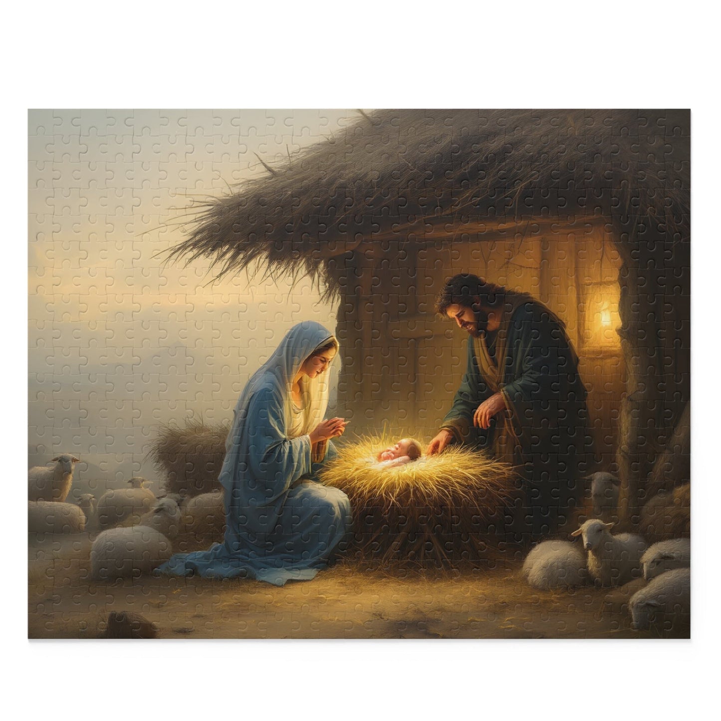 SARSARI Born in a Barn Nativity Jigsaw Puzzle Games (120, 252, 500 pieces) for Adults | Educational Brain Toys | Holiday Religious Gift for Family