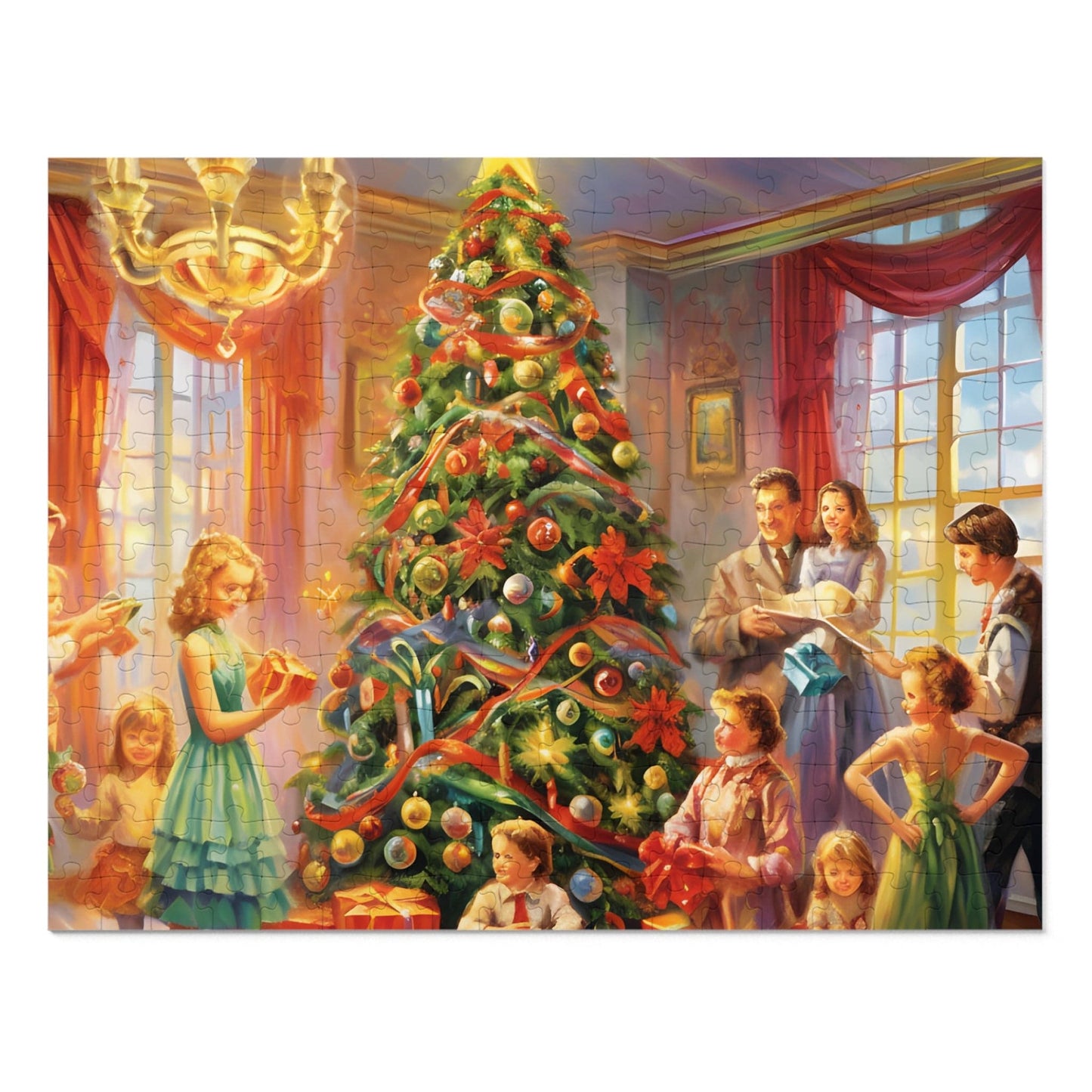 Modern Christmas Jigsaw Puzzle (1000 Pieces):Oil-Painted Home Party Scene | Custom Sizes (110-1000 Pieces) | Challenging Festive Activity | Ideal Holiday Gift | Brain Teasing Game for Kids & Adults