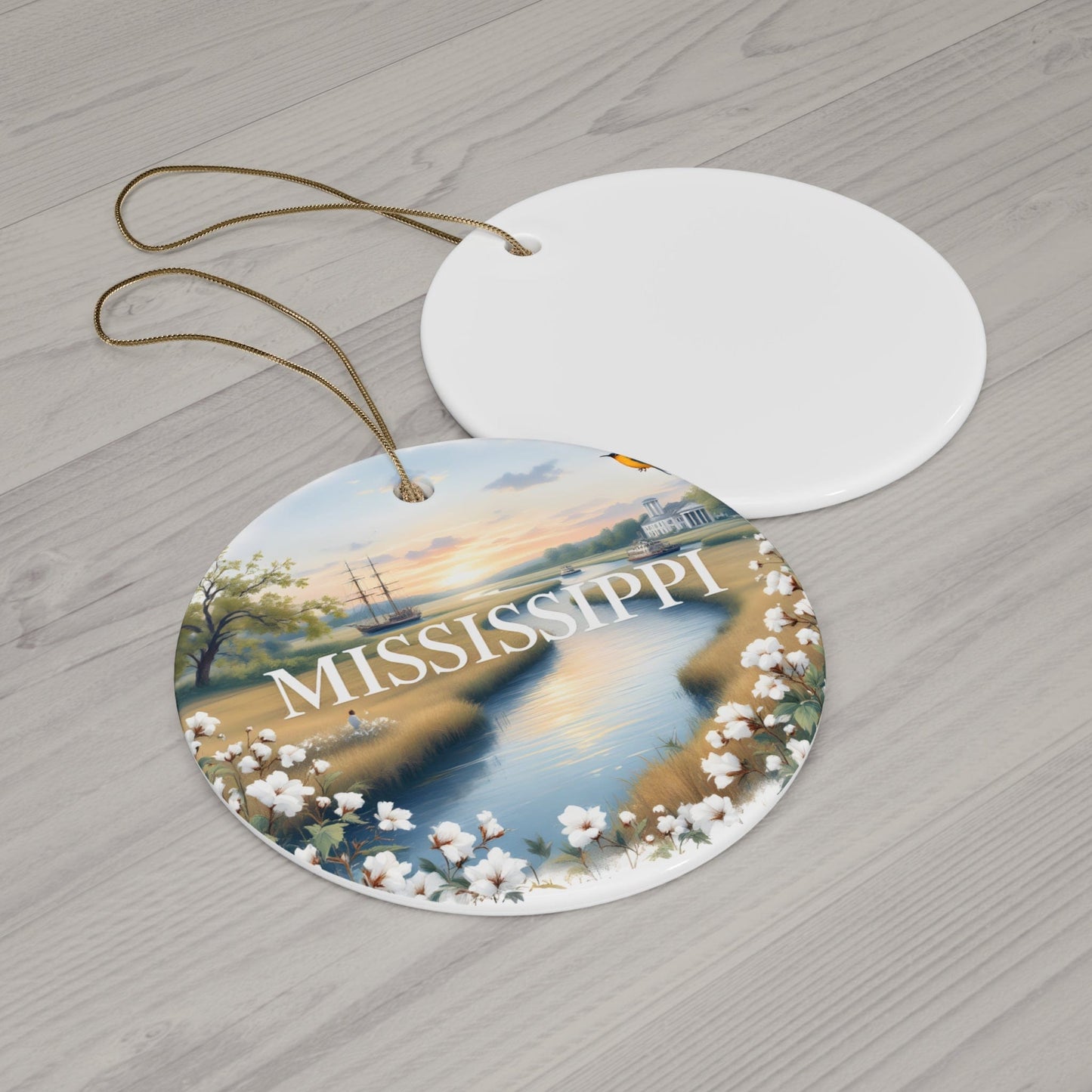 2024 MISSISSIPPI State Ornament - Blue White Ceramic Circle Bauble (3mm) | Unique Artist-Designed Gift for Christmas, Home Decor, Collectors & Travel Enthusiasts