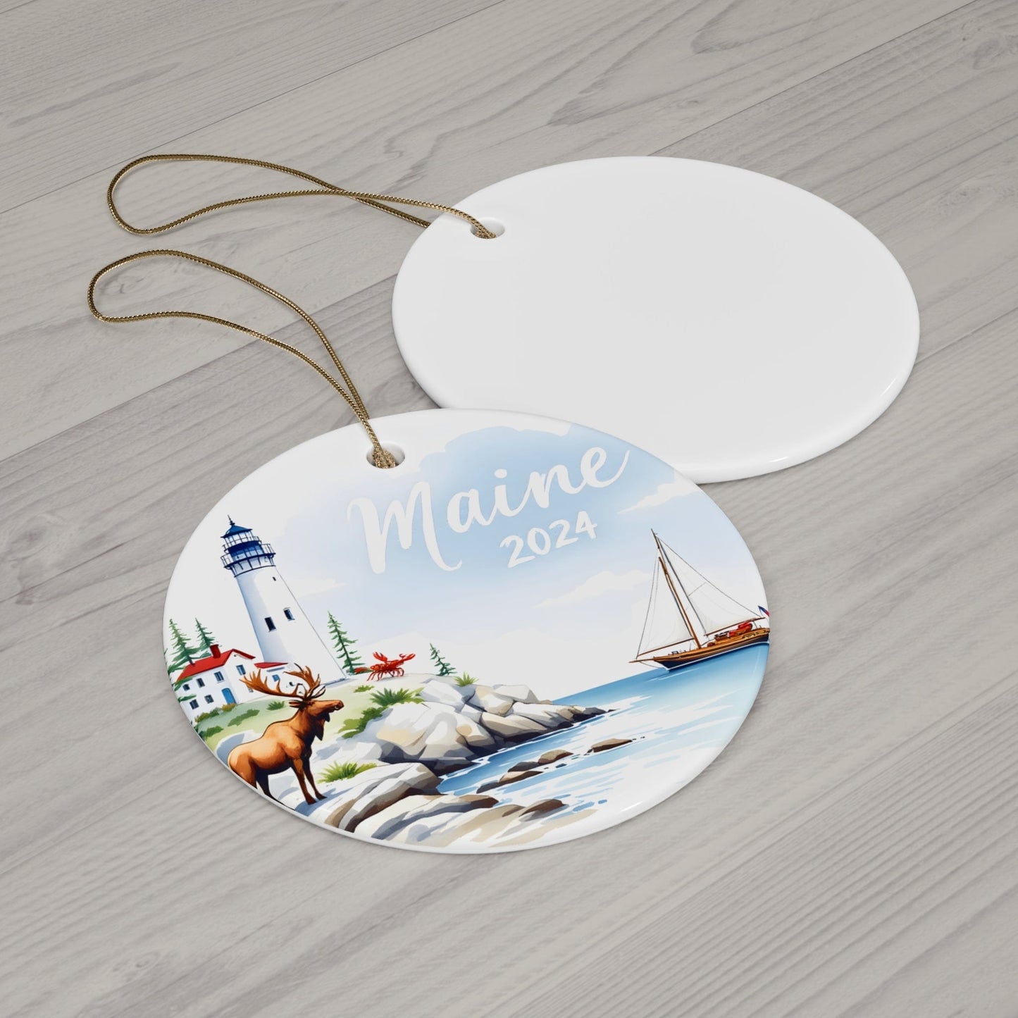 2024 Light Blue Maine State Ceramic Bauble - Unique Artist-Designed Circle Bauble (3mm) | Unique Artist-Designed Gift for Christmas, Home Decor, Collectors & Travel Enthusiasts