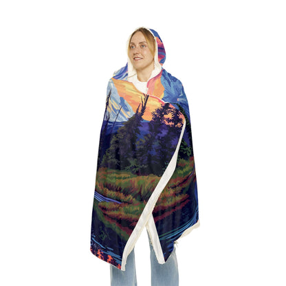 Alaska's Grandeur Fleece Sherpa Hoodie (203 x 140 cm) with Custom Name - Large Wearable Blanket for Her - Stained Glass Effect