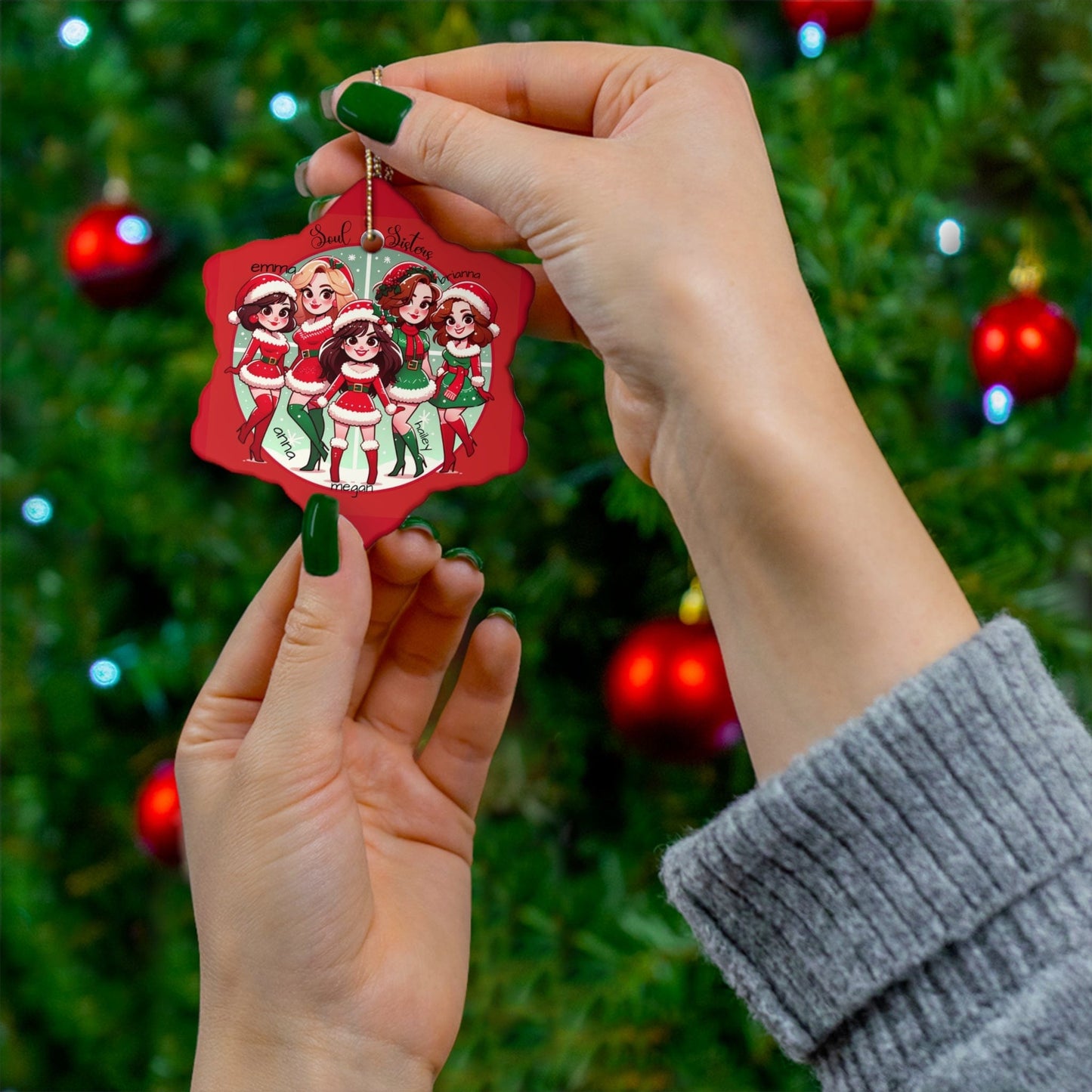 Personalized Christmas Ornaments for Soul Sisters 2023 3mm Round Ceramic (Four Shapes) | Group of Five with Names