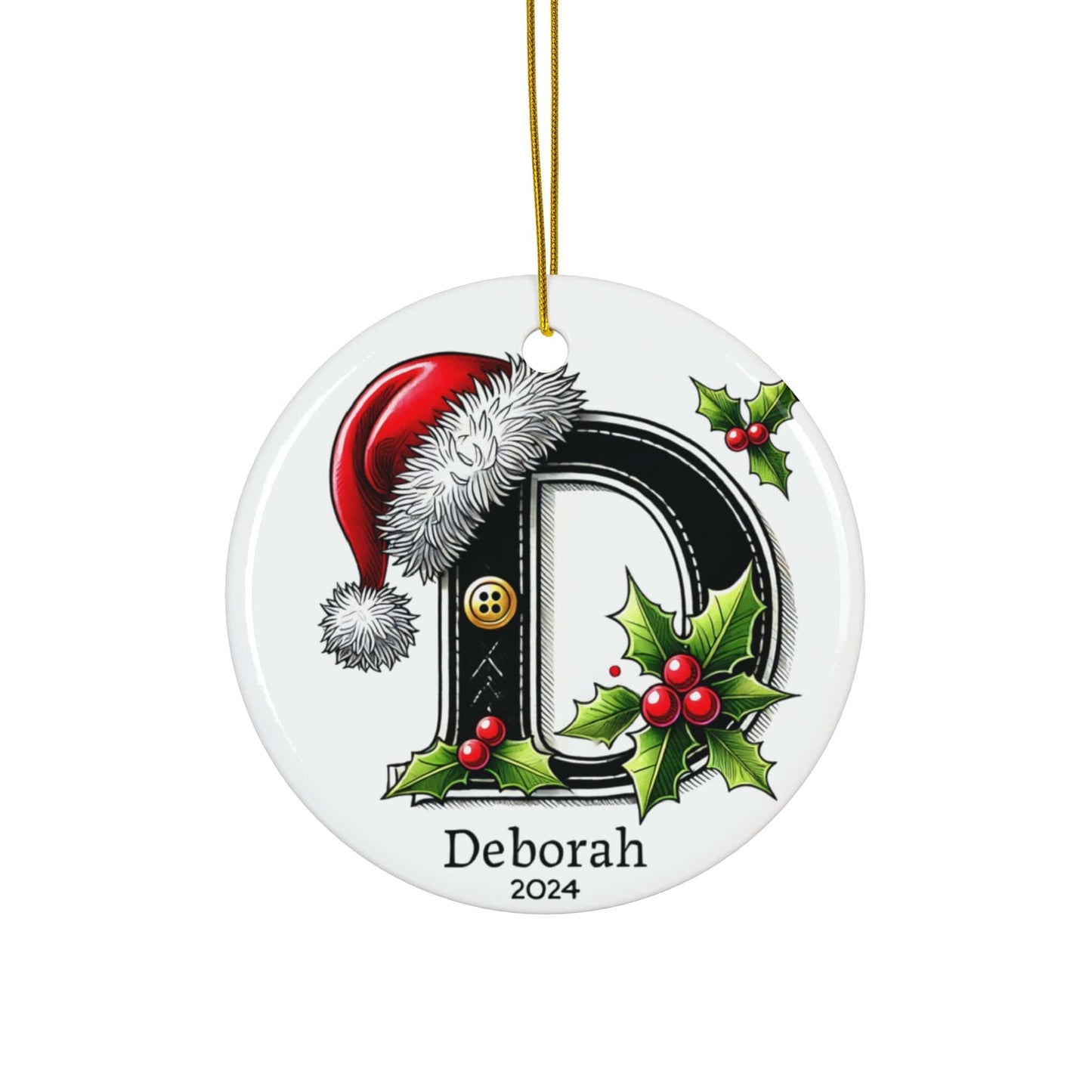 Red & Black Letter "D" Girls Name Custom Christmas Ceramic Ornament 2024 (3mm) - Circle Shape | Family Baby Name Keepsake Gift