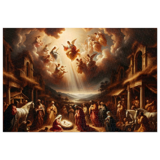 Jesus and Angels Jigsaw Puzzles | Classic Nativity Scene Jigsaw Puzzle 110, 252, 500, 1000 Piece for Christmas | Limited Edition | DIY Stress Reliever Gift