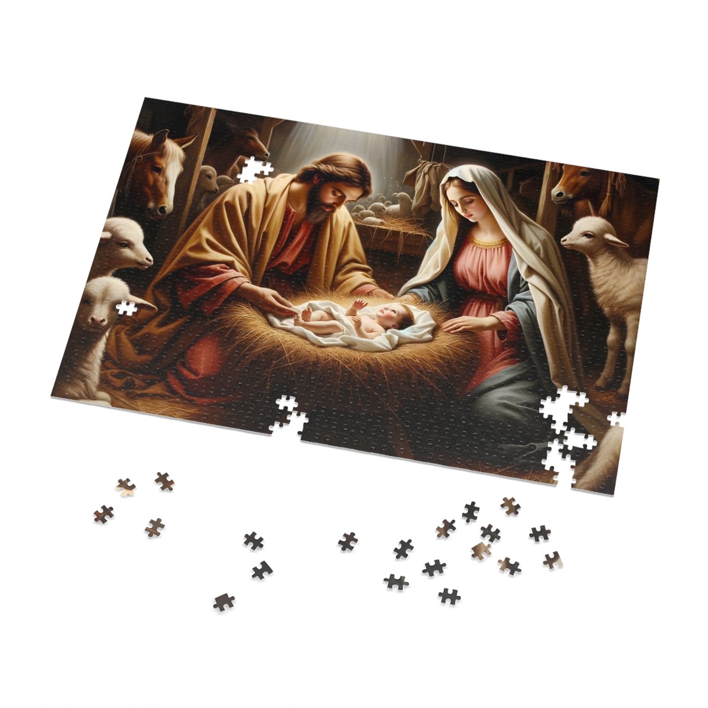 Nativity Scene Jigsaw Puzzles 110, 252, 500, 1000 piece | Oil Painting of Jesus, Mary and Joseph | Limited Edition | DIY Stress Reliever Gift