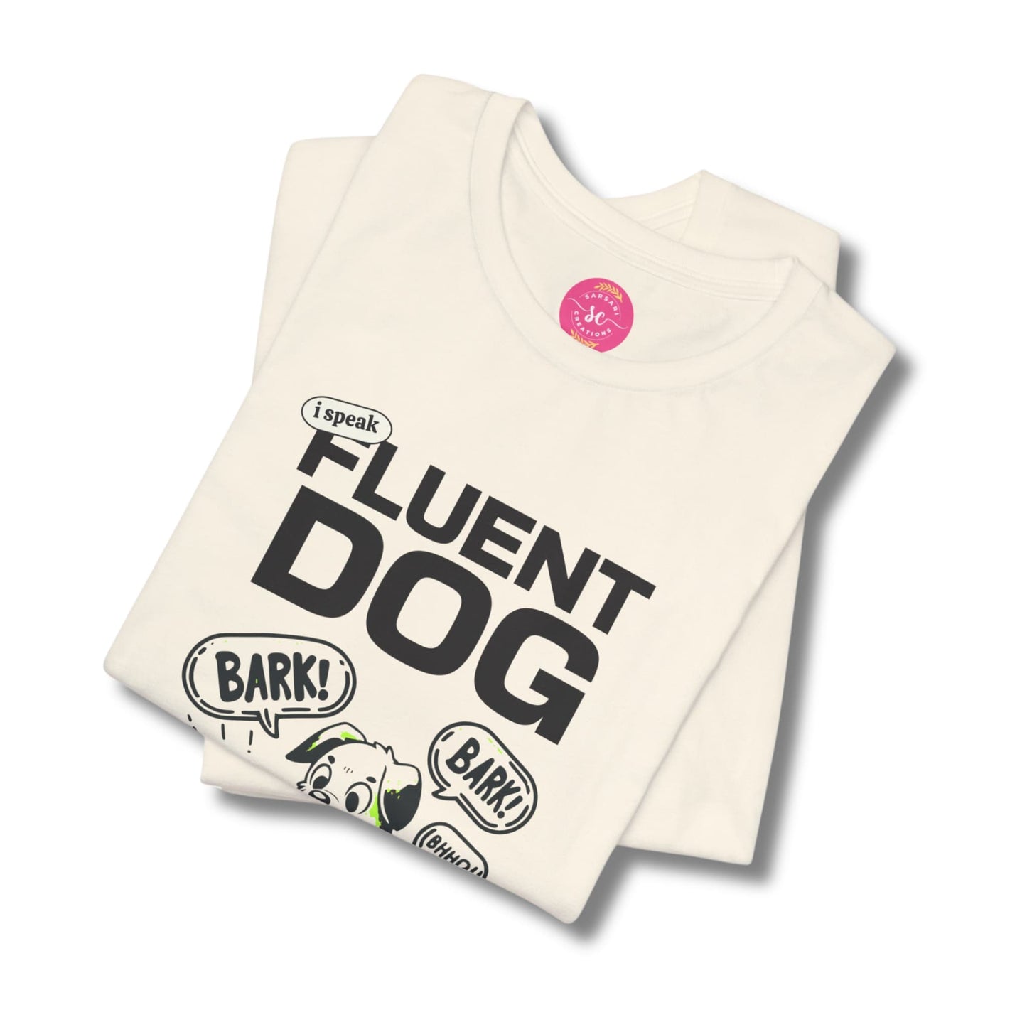 Bold Dog Statement Print Graphic natural Tee shirt folded