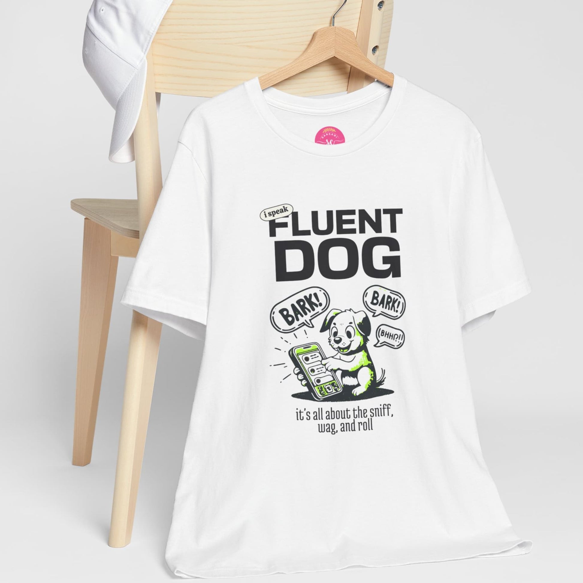 Bold Dog Statement Print Graphic white Tee on hanger