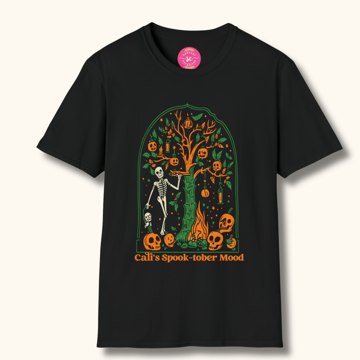 California Halloweentown Skeleton Graphic Printed Tee Shirts Round Neck for Women/Men S-3XL - Black/Dark Grey #G6400