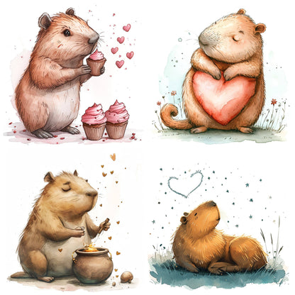 Capybara Valentine Day Cute Clipart PNG-Valentines Cupcakes-Heart-Shaped Pillow- Love Potion-star gazing