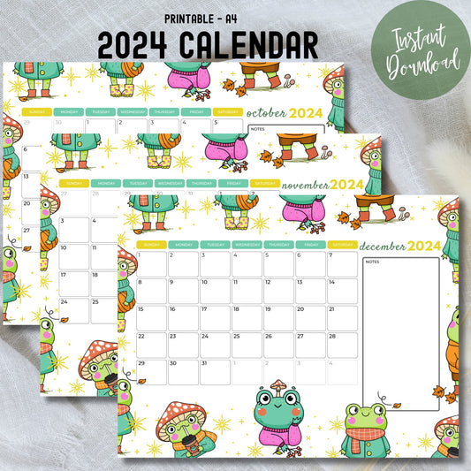 free October September & december 2024 monthly printables with notes laid on a white sheet