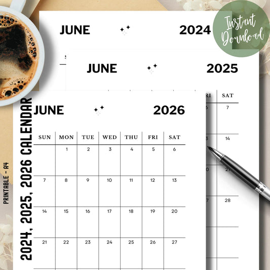 Free June Off-White Minimalist Printable 2024, 2025 & 2026 Monthly Planner banner Image