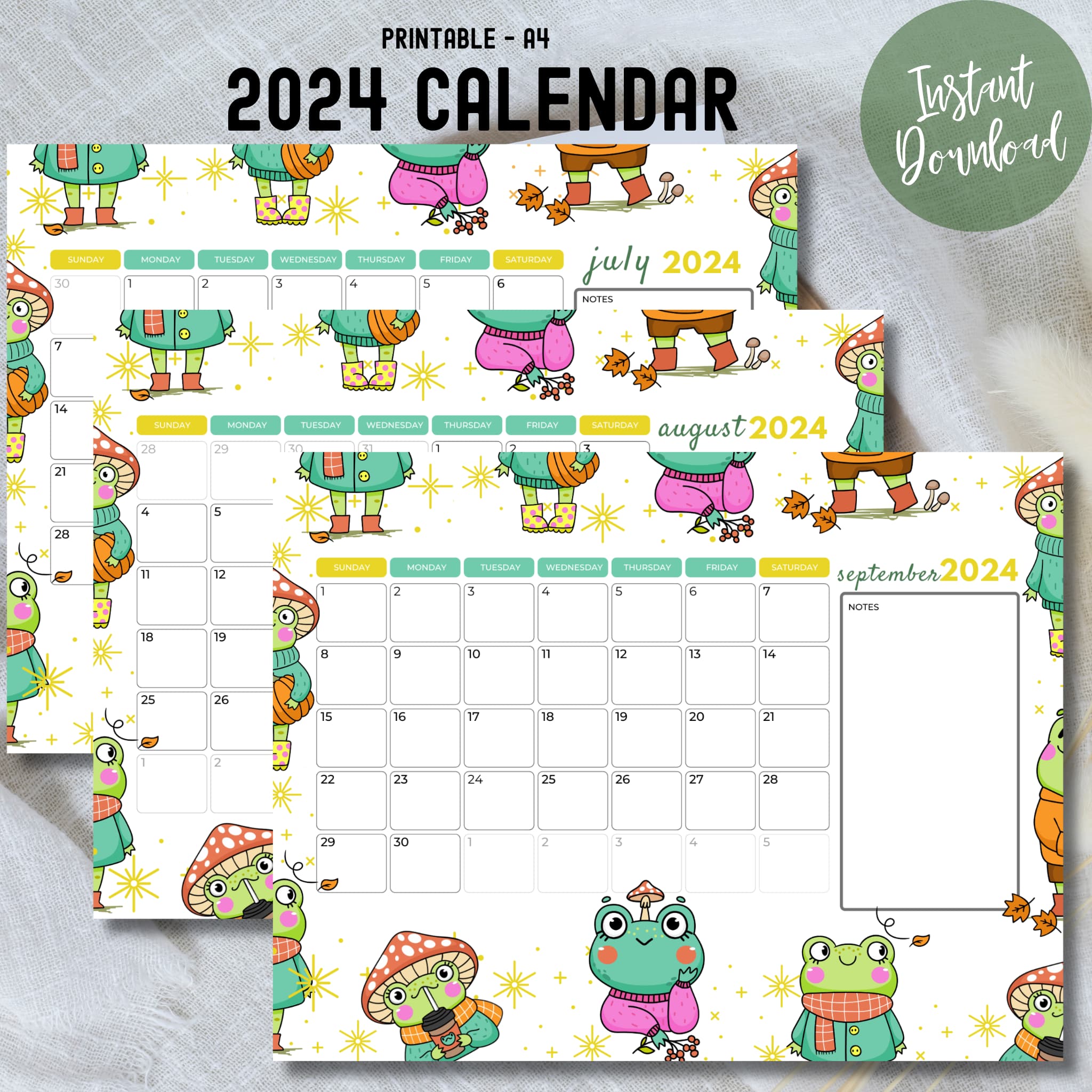 📅July, August & September Free 2024 Printable Monthly Calendar with ...