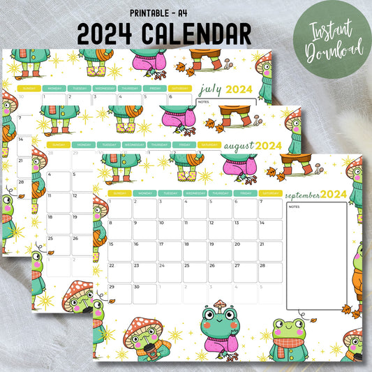free july august september 2024 calendar print outs placed on a white sheet