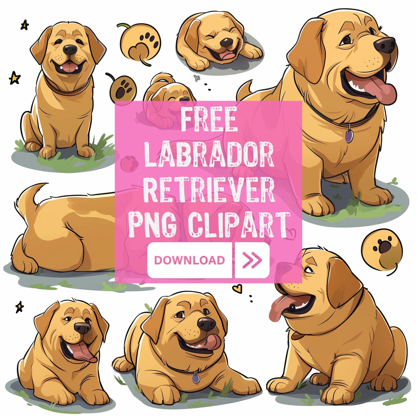 Funny & Cute Clipart Labrador Retriever Dog PNG Bundle