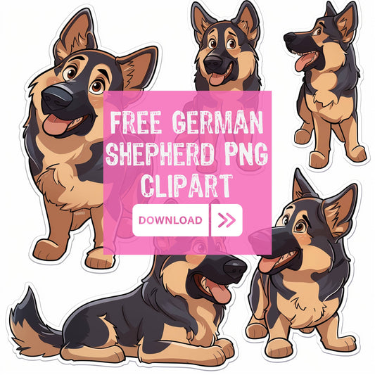 Funny & Cute German Shepherd Dog Clipart PNG Bundle