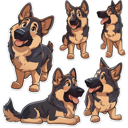 Funny & Cute German Shepherd Dog Clipart PNG Bundle with transparent background