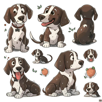 German Shorthaired Pointer Dog Clipart Set of 8 PNG Bundle with transparent background