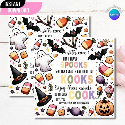  Halloween Care Giver Appreciation Gift Tag Sticker on Wooden Background