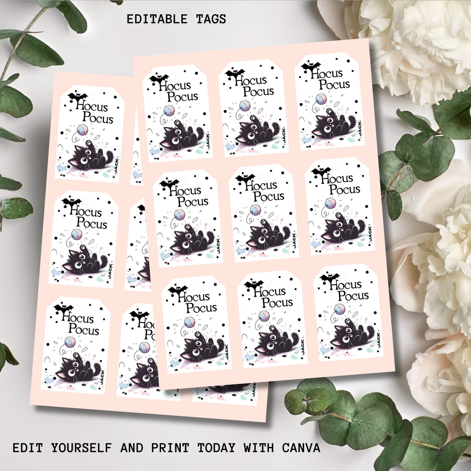 Sheet of printable Halloween tags ready for customization