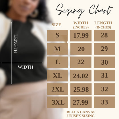 Model displaying the Kawaii Girl Tee alongside a size chart, helping customers find their perfect fit with ease and confidence.