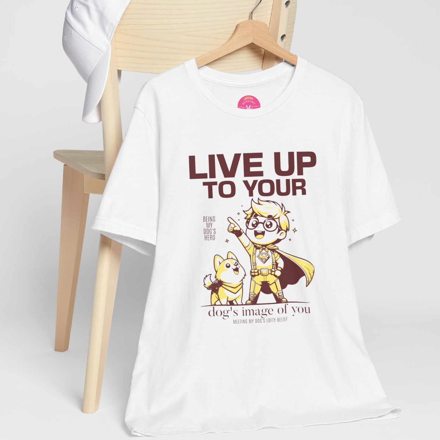 Loose Fit Casual Dog Love white tee on hanger