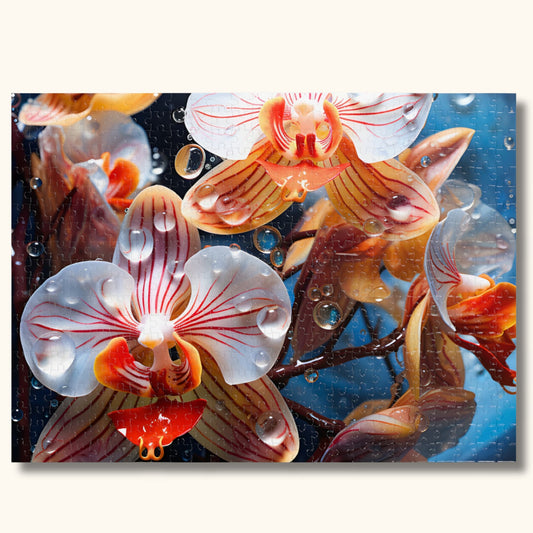 Main view of the 500-piece version of the Exotic Pink Orchid puzzle, perfect for a moderately challenging experience