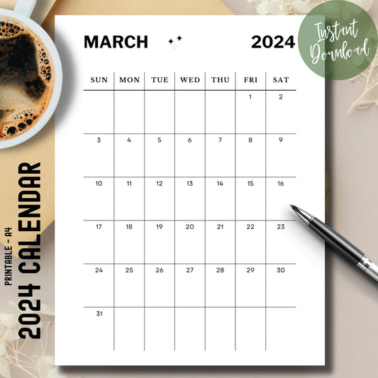 Calendario mensual imprimible minimalista de marzo