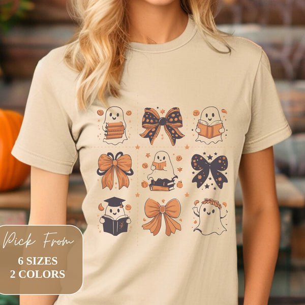 Orange Coquette Bow & Ghost Halloween Tee