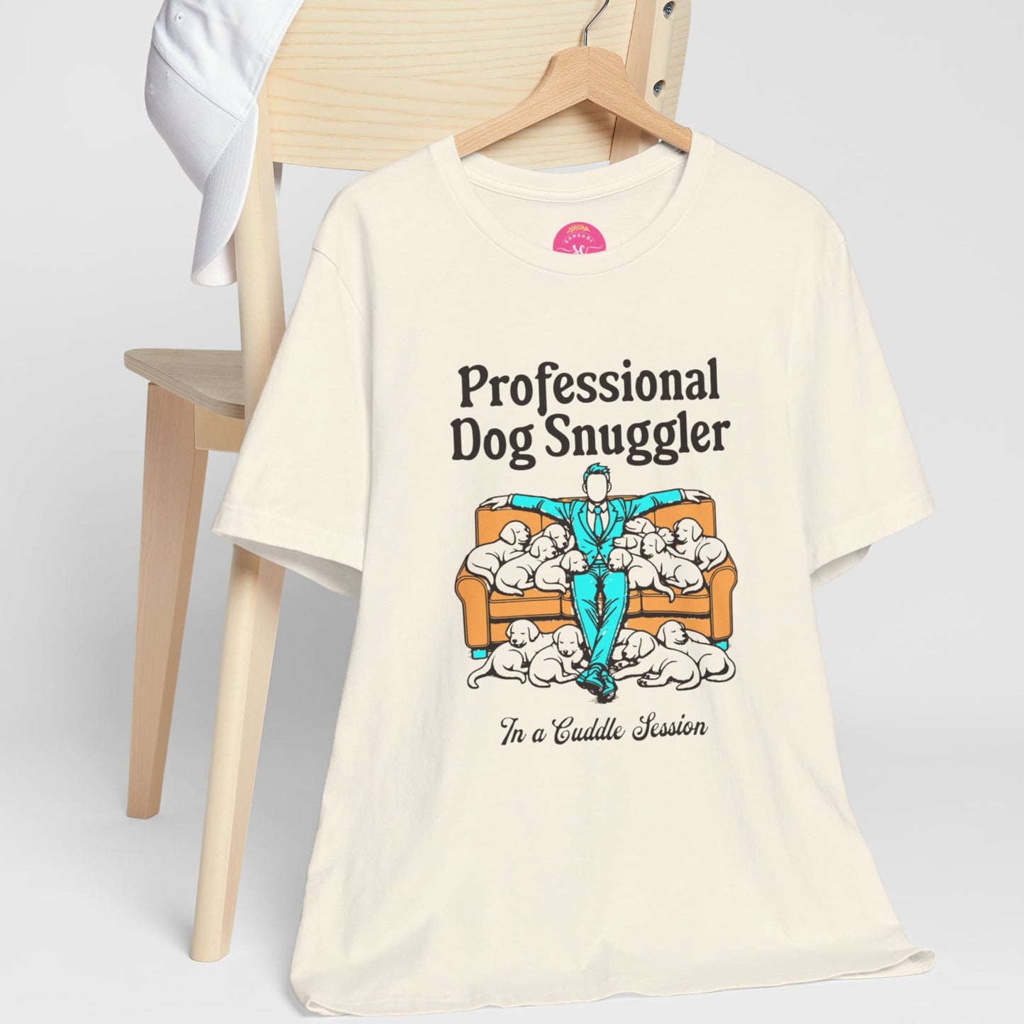 Professional Dog Snuggler Graphic natural tee on hanger