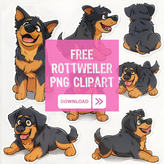 Rottweiler Clipart Set of 7 PNG Bundle
