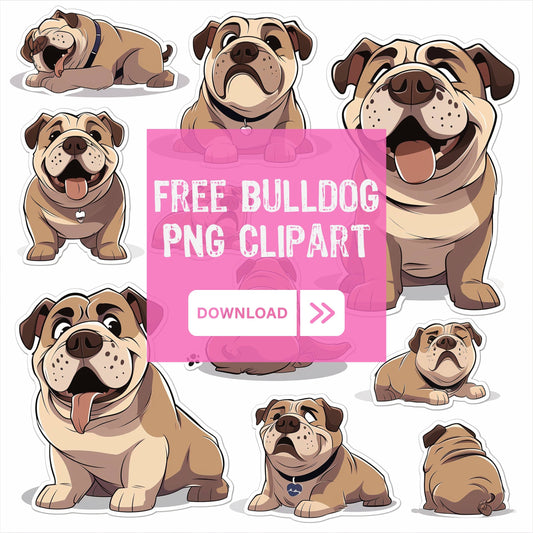 Set of 10 PNG Bulldog Clipart Bundle